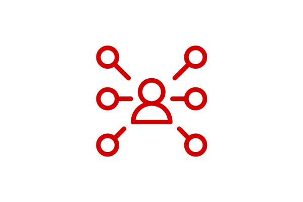 icon of person connected to circles, representing a network