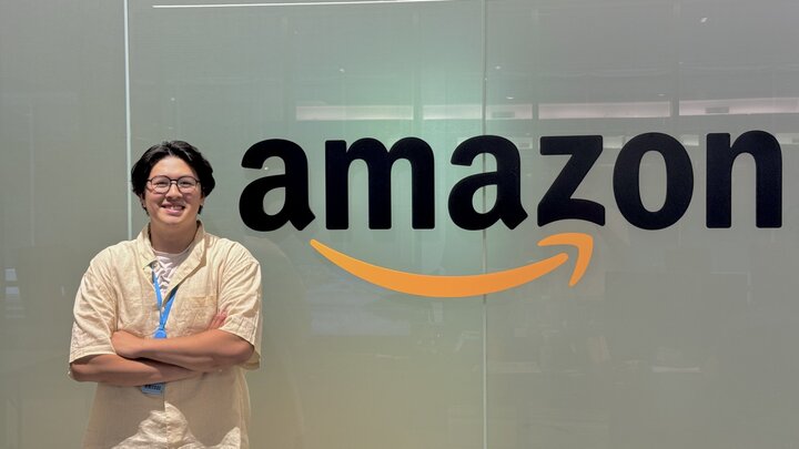 Vincent Trinh smiling in headshot next to Amazon logo