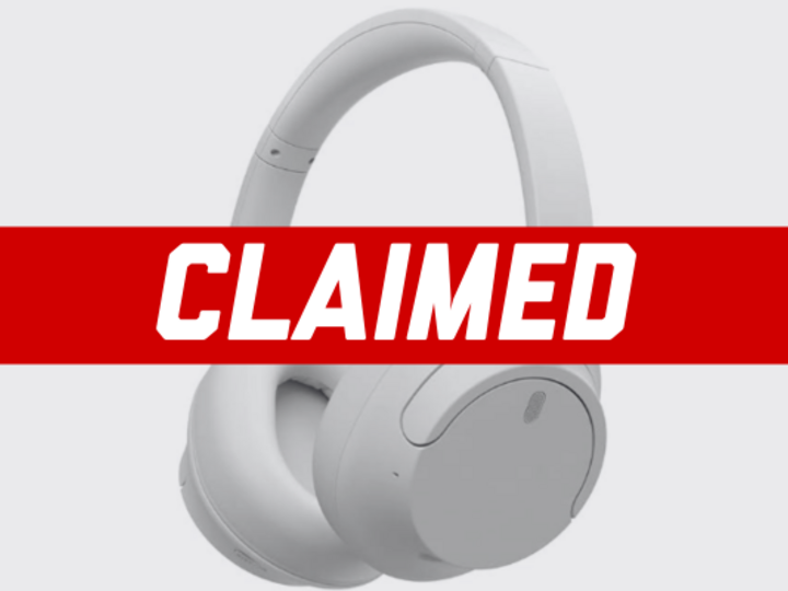 Headphones with a 'claimed' banner over them