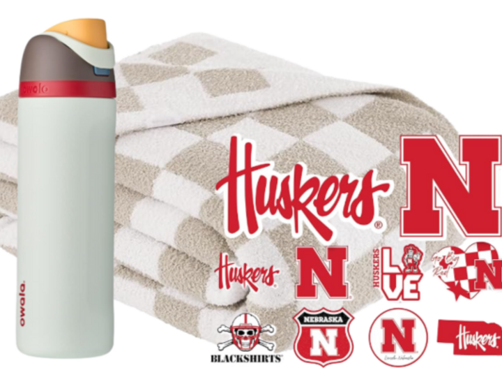 Luxury Blanket, Owala Water bottle, and UNL sticker pack