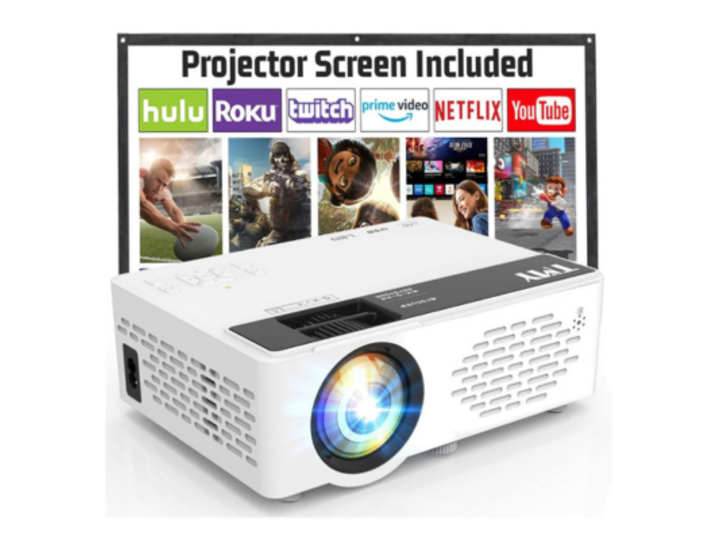 Portable projector with fabric screen