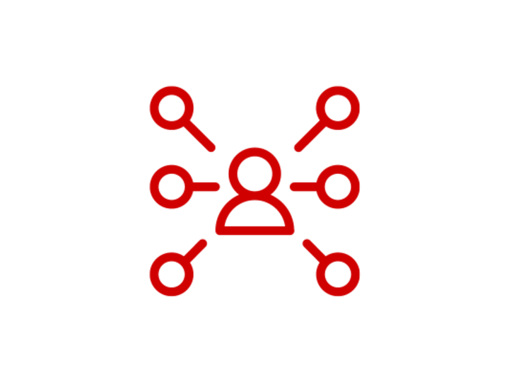 icon of person connected to circles, representing a network