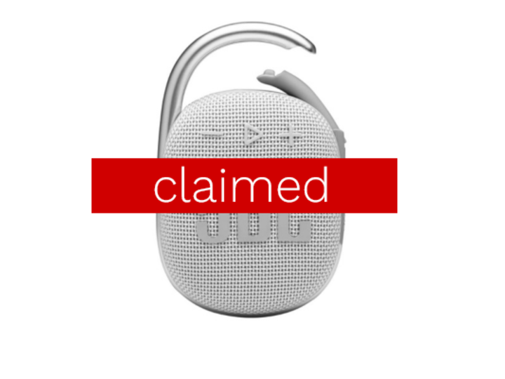 a greyed out wireless JBL speaker with the word "claimed" crossing it out