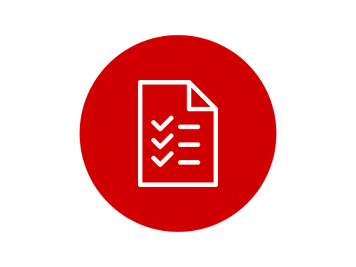 white checkmark list icon on red circle